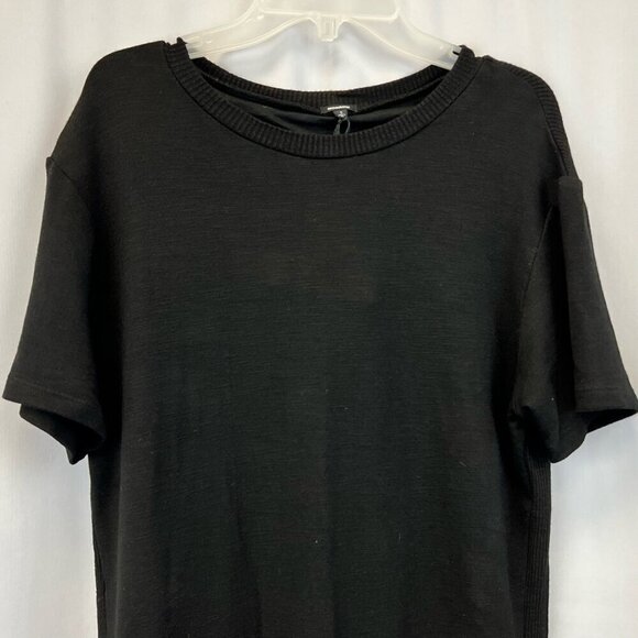 Monrow Womens T Shirt Dress Solid Black Crew Neck Short Sleeve Ribbed Knit S New - Picture 3 of 12